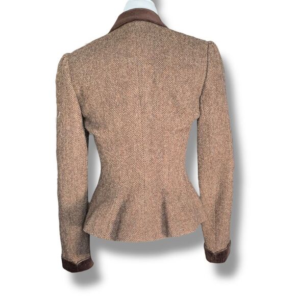 Vintage Ralph Lauren Rugby Blazer Structured Hourglass Herringbone Tweed Brown - Picture 4 of 13